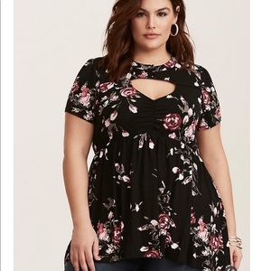 Torrid black floral cutout knit babydoll top